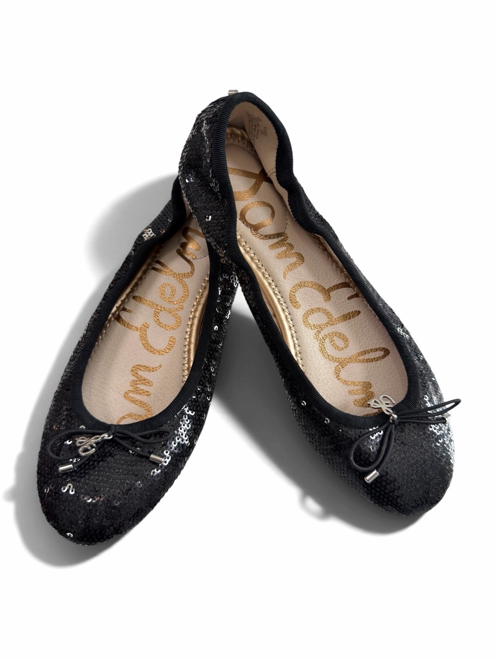 Like New Sam Edelman Felicia Black/Silver Sequins Ballet Flat Shoes Size 6M